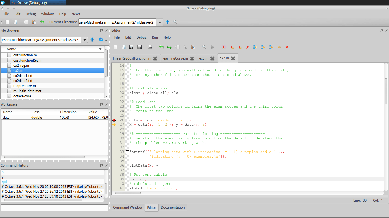 Octave GUI in Ubuntu 13.x - First Impressions